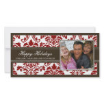{TBA} Elegant Brown & Red Damask Happy Holidays Photo Card