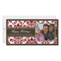 {TBA} Elegant Brown & Red Damask Happy Holidays Photo Card