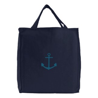 TBA Embroidered Teal Anchor On Blue Bag