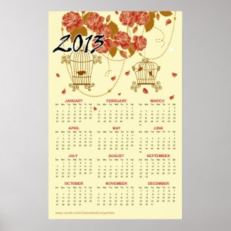 ::TBA:: Flowers & Birdcages 2013 Calendar 18"x28" Posters
