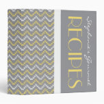 TBA Gray and Yellow Diamond Zigzag Chevrons Recipe 3 Ring Binder
