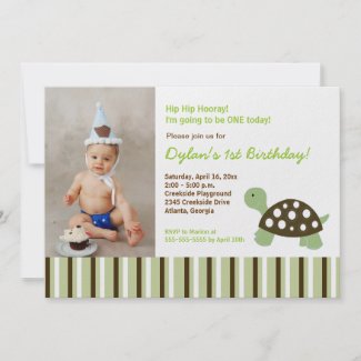 {TBA} Green Mod Dot Turtle Birthday Invitation 5x7 invitation