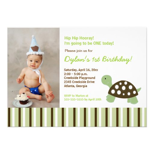 {TBA} Green Mod Dot Turtle Birthday Invitation 5x7