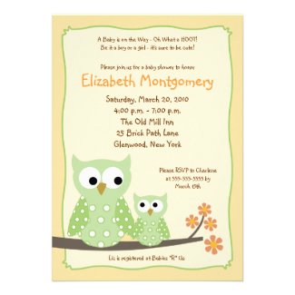 {TBA}HOOT OWLS Green Neutral Baby Shower 5x7 Personalized Announcement