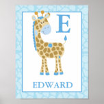 {TBA} JUNGLE GIRAFFE BLUE BOY CUSTOM NAME PRINT posters