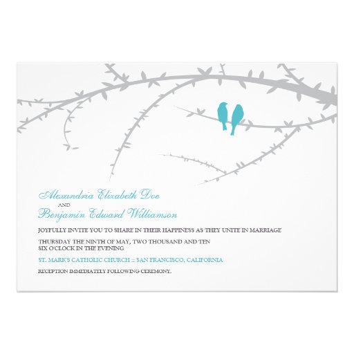{TBA} Love Birds Wedding Invitation (aqua)