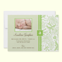 {TBA} Monogram Ribbon Baby Announcement (lime) invitations