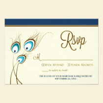 {TBA} Peacock Feathers RSVP Card (navy) invitations