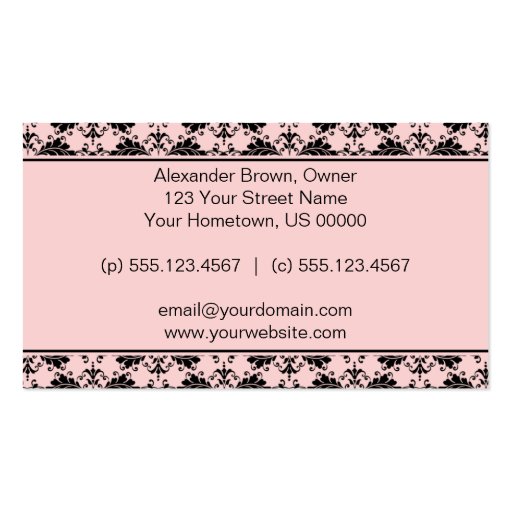 TBA - Pink and Black Damask Business Card (back side)
