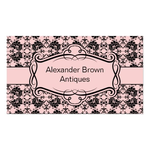 TBA - Pink and Black Damask Business Card (front side)