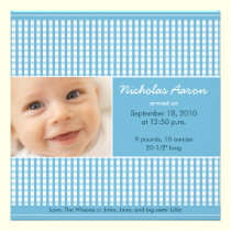 {TBA} Precious Gingham (blue) Birth Announcement invitations