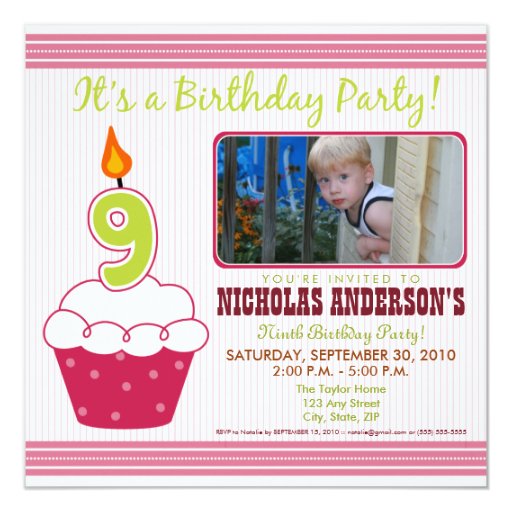 TBA Sweet Cupcake 9th Birthday Party Invitation | Zazzle