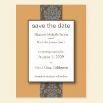 {TBA} Tangerine Baroque Damask Save the Date postcards