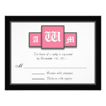{TBA} Tri-Monogram Pink Modern Reply / RSVP Cards Custom Invitation