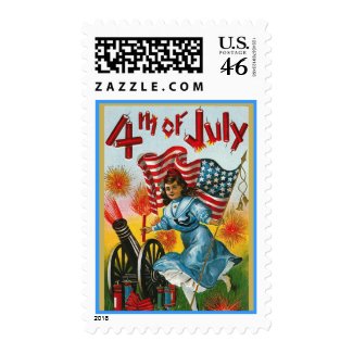 TBA ~ Vintage 4th of July Girl with Cannon Postage stamp