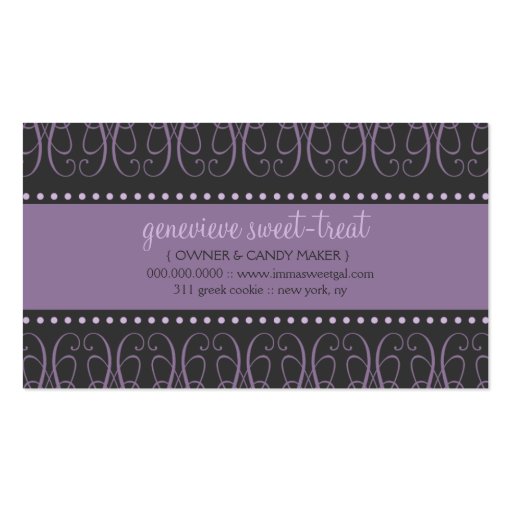 TBA WINNER-SWIRLY SWEET Purple Business Card Templates (back side)