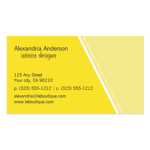 {TBA} Zany Hip Zebra Print Business Cards (yellow) (back side)