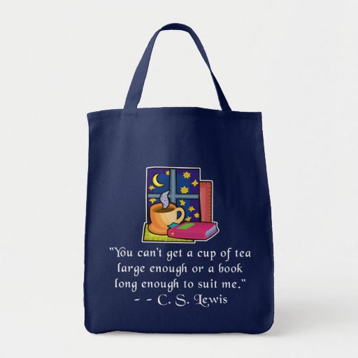 Tea & Books w Quote Dark Grocery Tote - 3 colors Canvas Bag