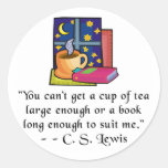 Tea & Books w Quote Round Stickers, 2 sizes