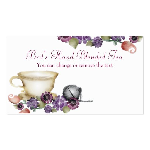 tea brewing ball teacup flowers business card, ...