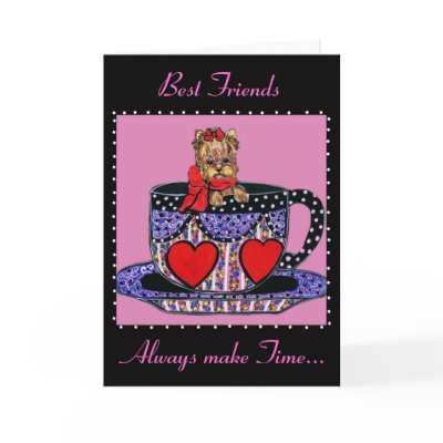 Tea Cup Yorkie Best Friends Card by Art_by_Joanne
