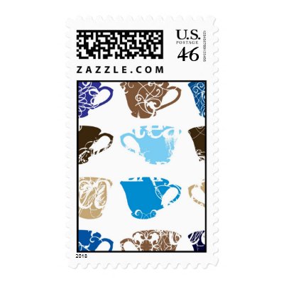 Tea Cups Postage by thickblackoutline