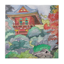 Tea House in San Francisco Watercolor Painting Tiles
