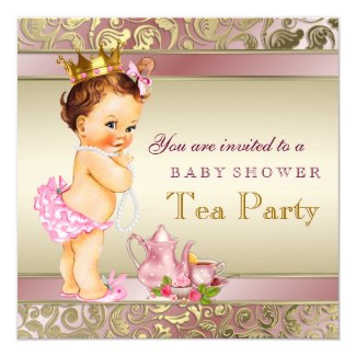 Tea Party Baby Shower Pink and Gold Pearl Card