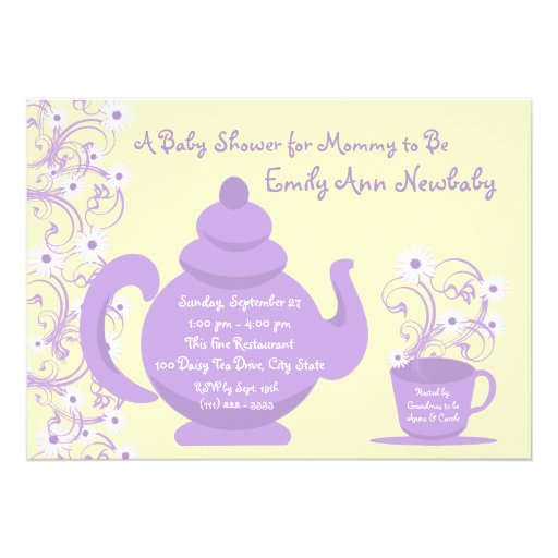 Tea Party Baby Shower Purple and yellow Invitations
