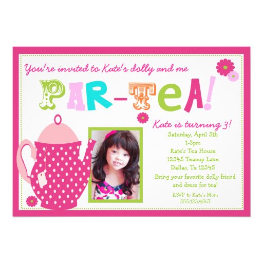 Tea Party Birthday Invitation for Girls with Photo