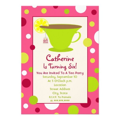 Tea Party Birthday Invitation - Pink And Green
