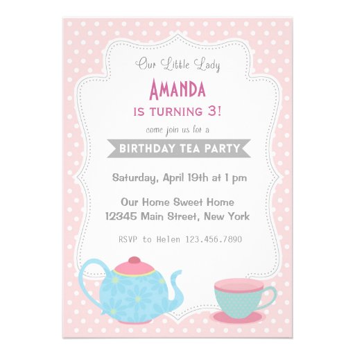 Tea Party Birthday Invitation Sweet Pink