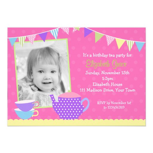 Tea Party Birthday Invitations with photo