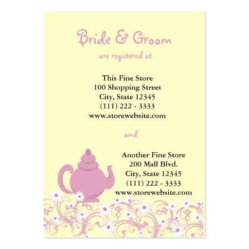 Tea Party Bridal Registry Card Business Card (front side)