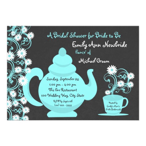 Tea Party Bridal Shower Aqua and Slate Personalized Announcements