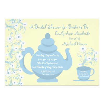 Tea Party Bridal Shower Blue Custom Invitations