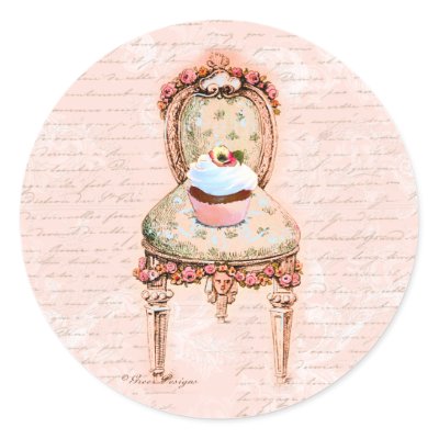 Tea Party Cupcake French Victorian Design Round Stickers