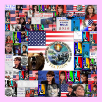 TEA party Grizzly Bear Flag Sarah Palin collage Print
