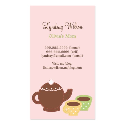 Tea Party Mommy Cards Business Card Templates (front side)