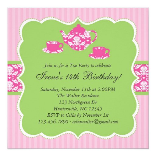 Tea Pot Birthday Party Invitation