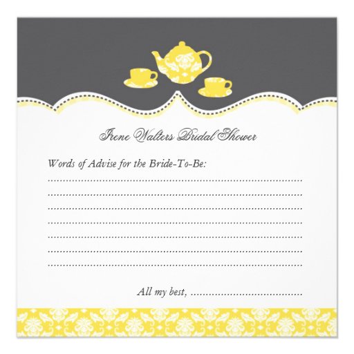 Tea Pot Bridal Shower Advise Card