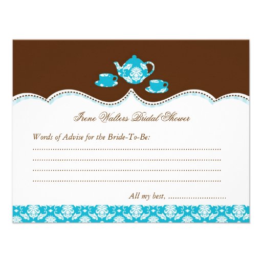 Tea Pot Bridal Shower Advise Card Personalized Invites