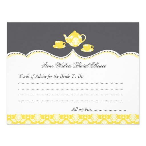 Tea Pot Bridal Shower Advise Card Custom Invitation