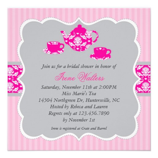 Tea Pot Bridal Shower (Pink/Grey) Invitation