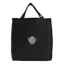 Tea Pot Embroidered Tote Bags