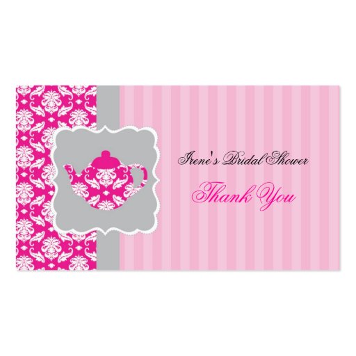 Tea Pot (Pink/Grey) Thank You Tag Business Card Templates (front side)