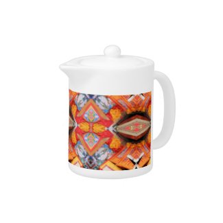 TEA POT with Orange geometric pattern. teapot