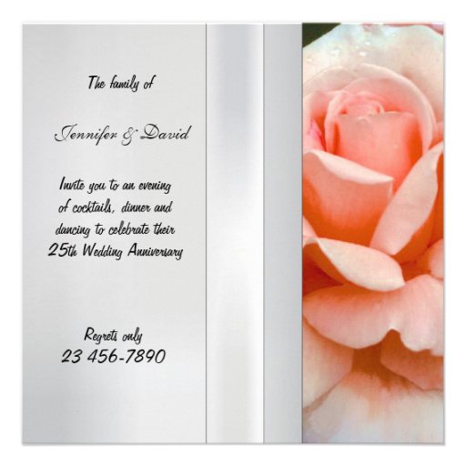 Tea Rose Silver Wedding Anniversary Invitation