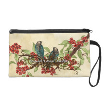 Tea Stain Love Bird Red Bride's Honeymoon Clutch Wristlet Purse