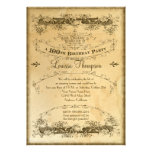 Tea Stained Vintage 100th Birthday Celebration Custom Invites